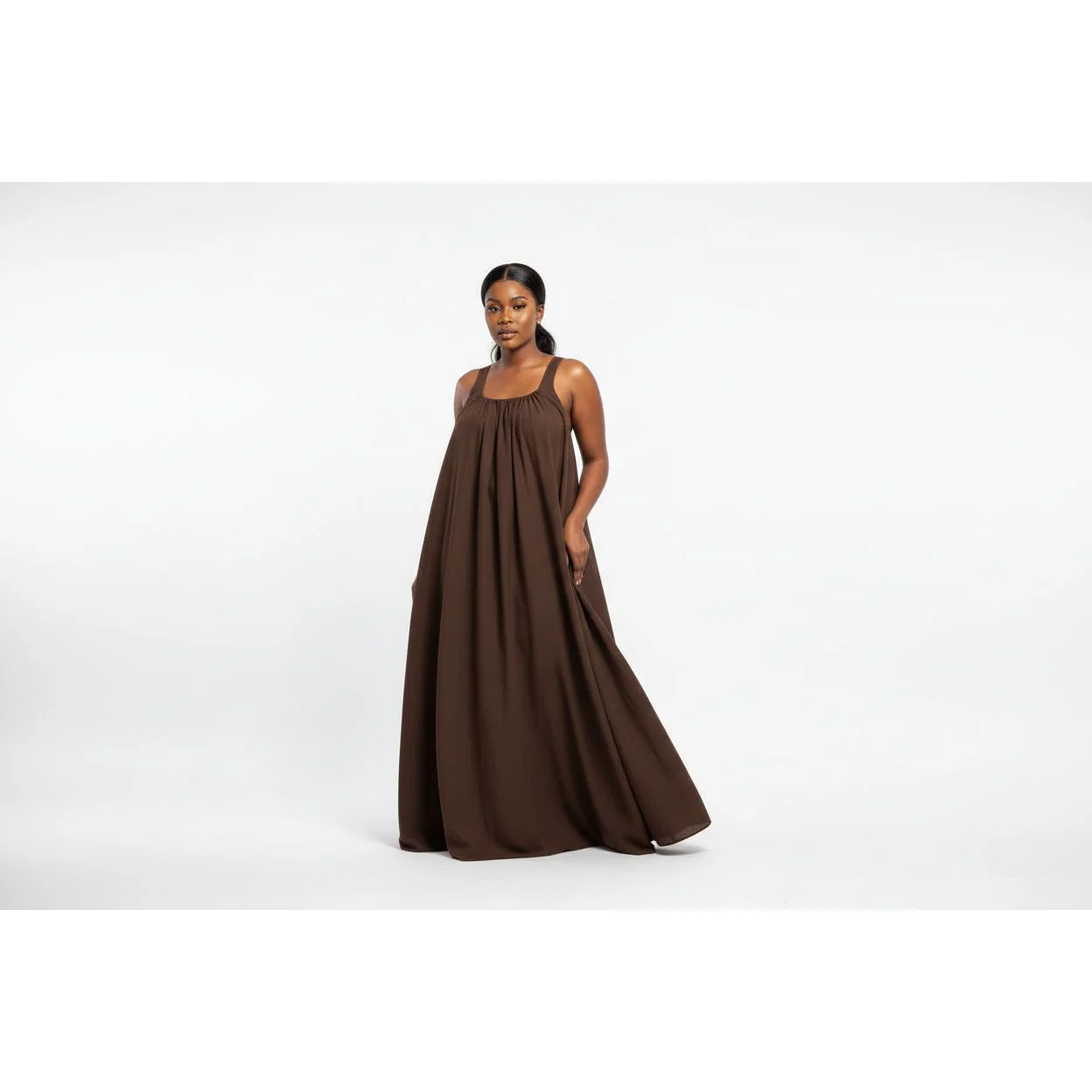 Plus Size Solid Color Maxi Slip Sun Dress