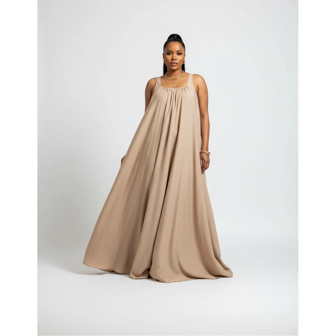 Plus Size Solid Color Maxi Slip Sun Dress - Image 2