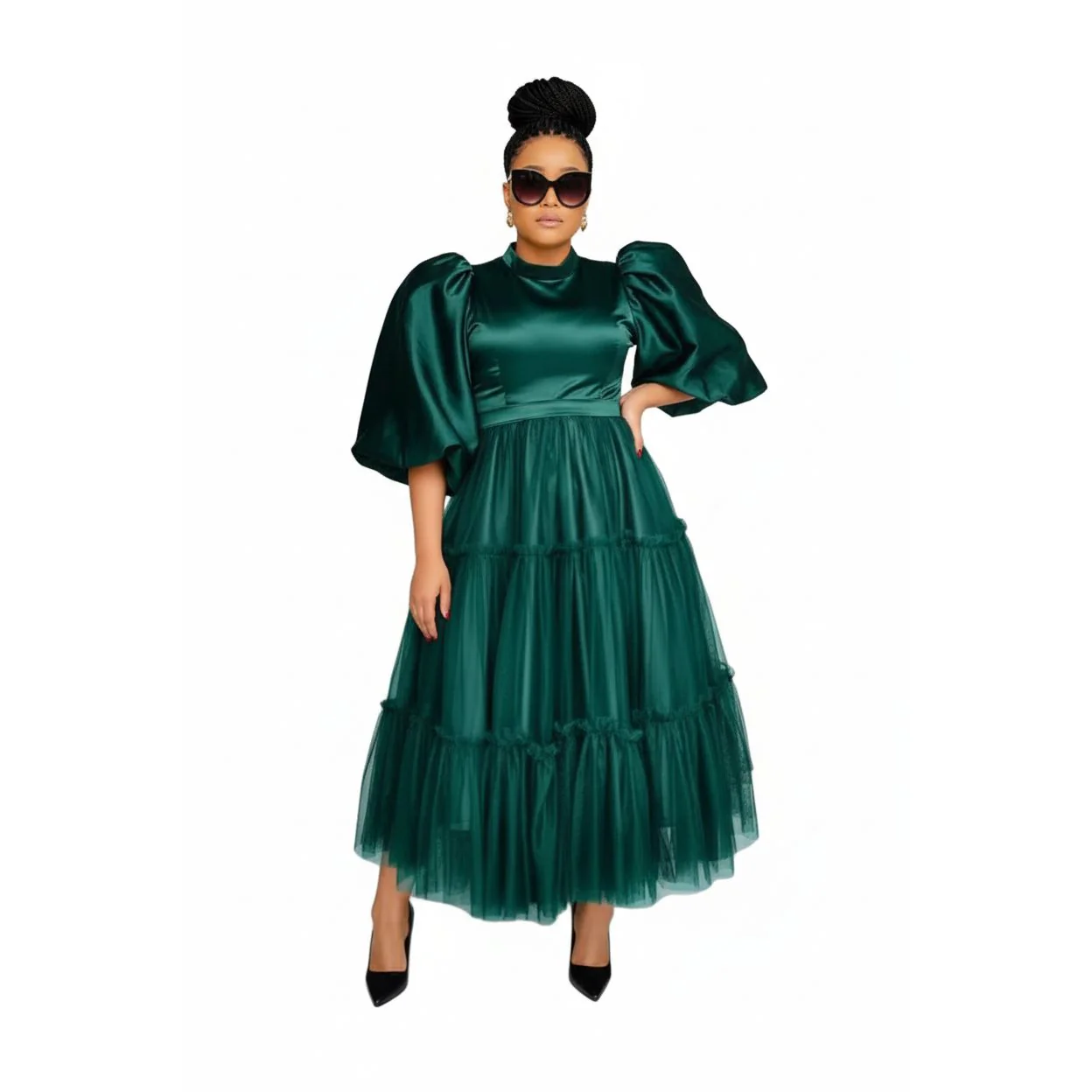 Plus Size Classy Puff Sleeve Maxi Dress - Image 3