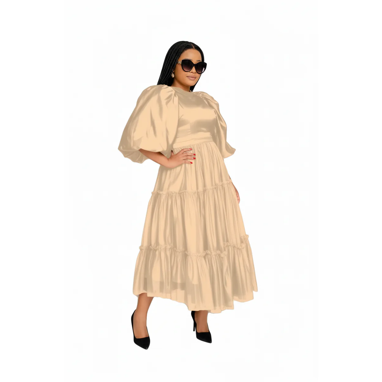 Plus Size Classy Puff Sleeve Maxi Dress - Image 4