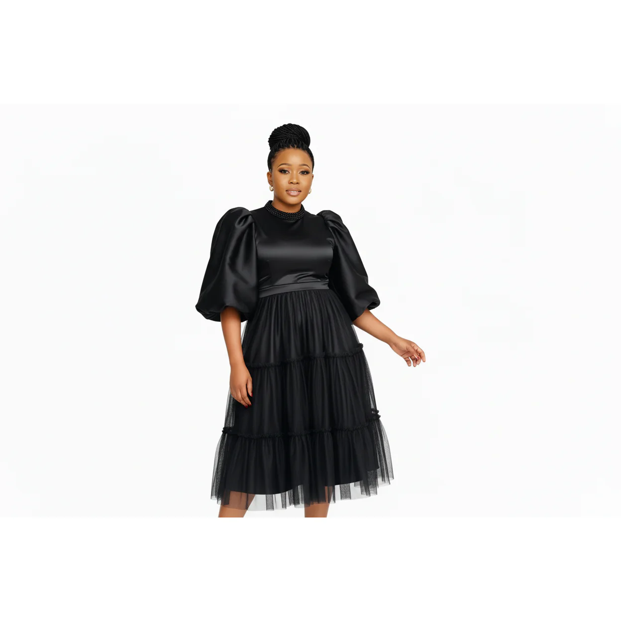 Plus Size Classy Puff Sleeve Maxi Dress - Image 5