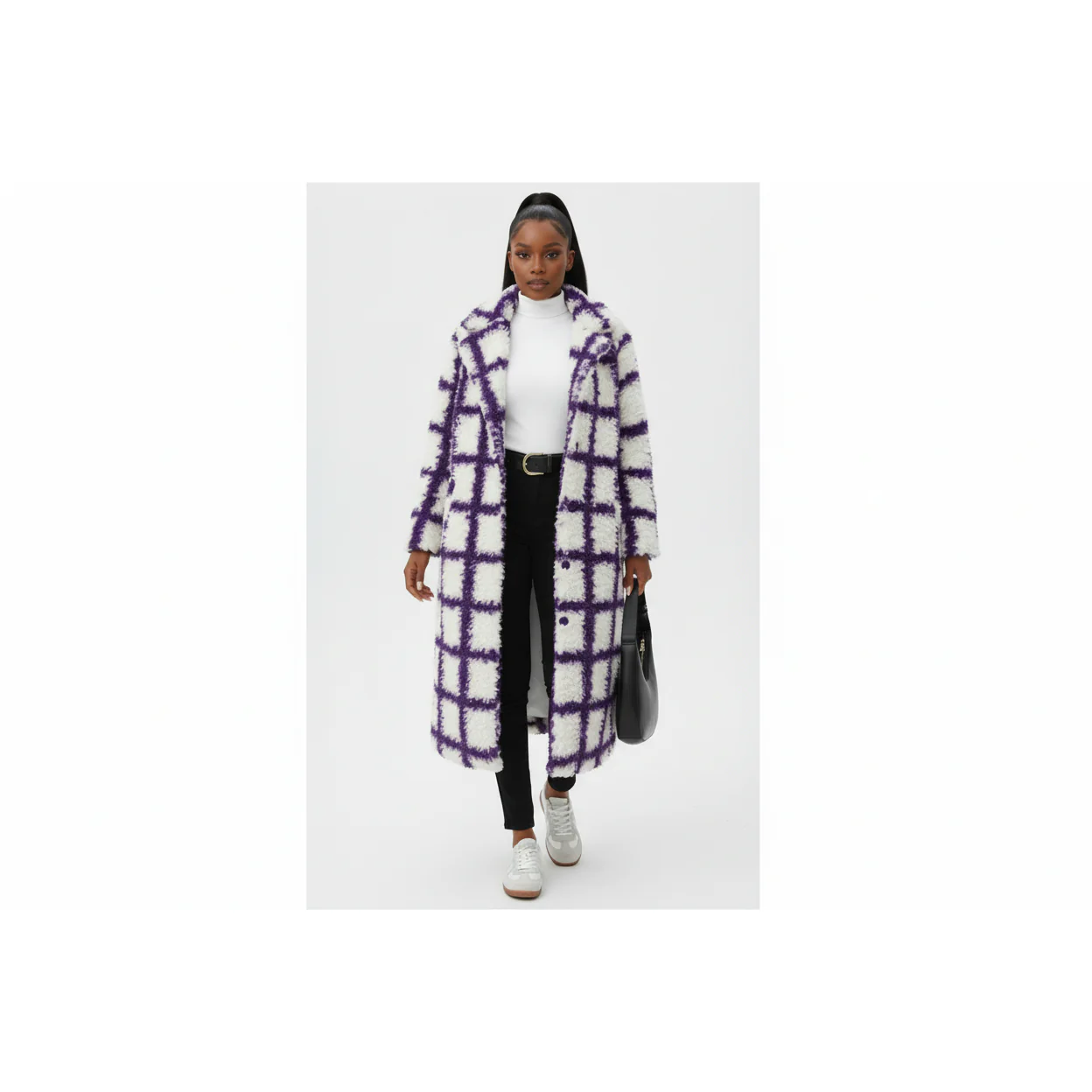 Plus Size Collar Plus Plaid Print Drop Shoulder Overcoat - Image 2