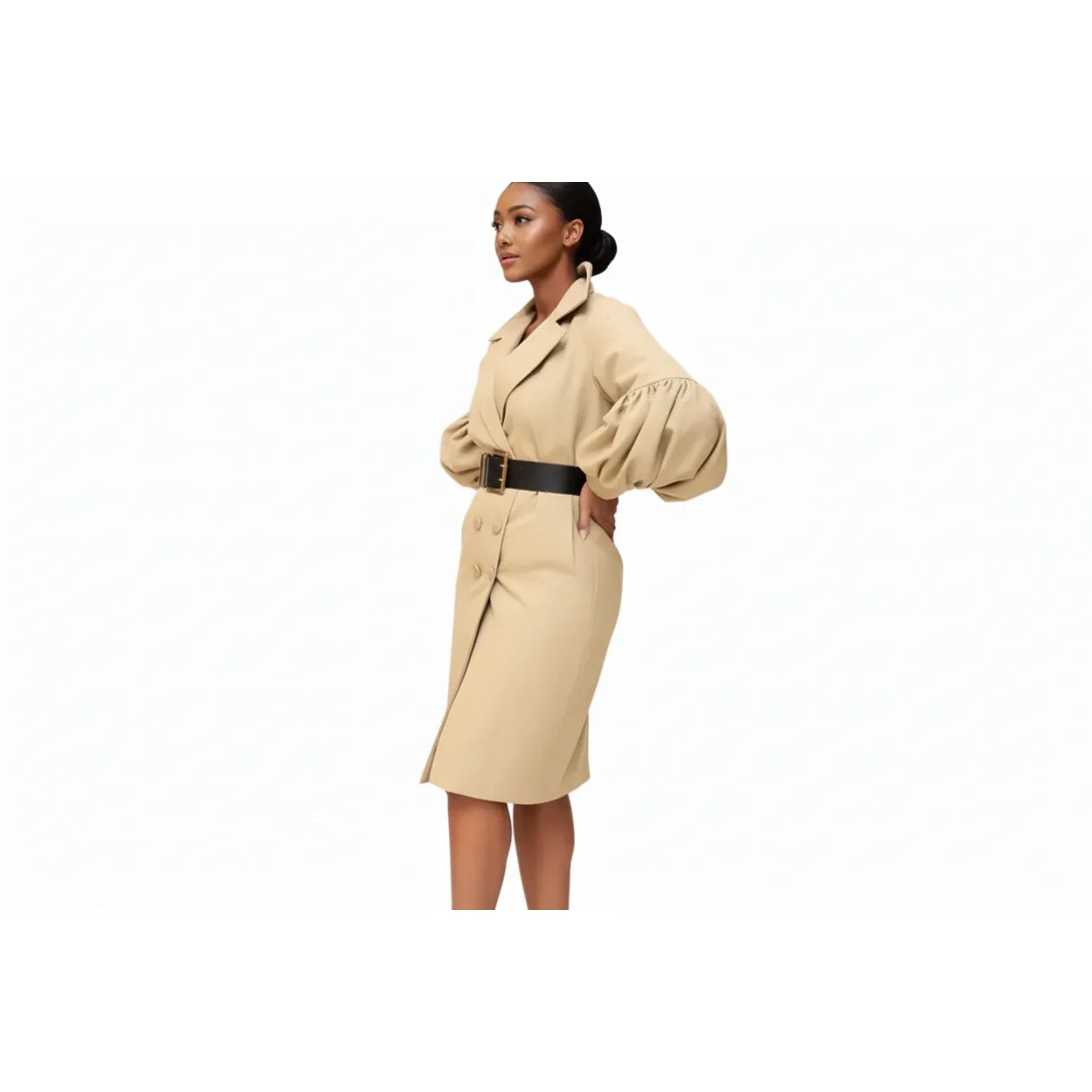 Buttoned Long Sleeves Loose Notched Collar Outerwear Coats - Image 2