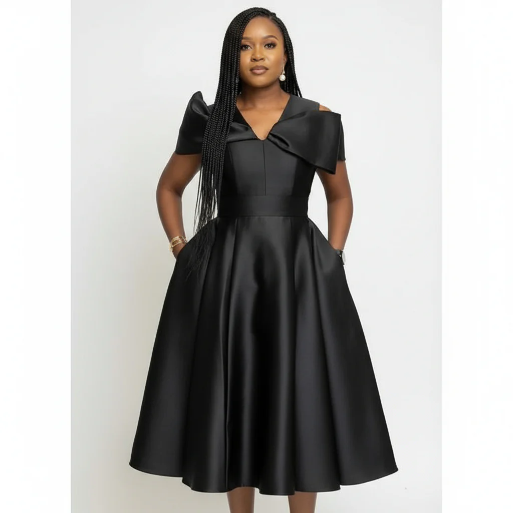 Plus Size Cross Fold Box Pleated Dress - Image 3