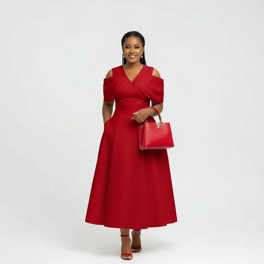 Plus Size Cross Fold Box Pleated Dress - Image 4