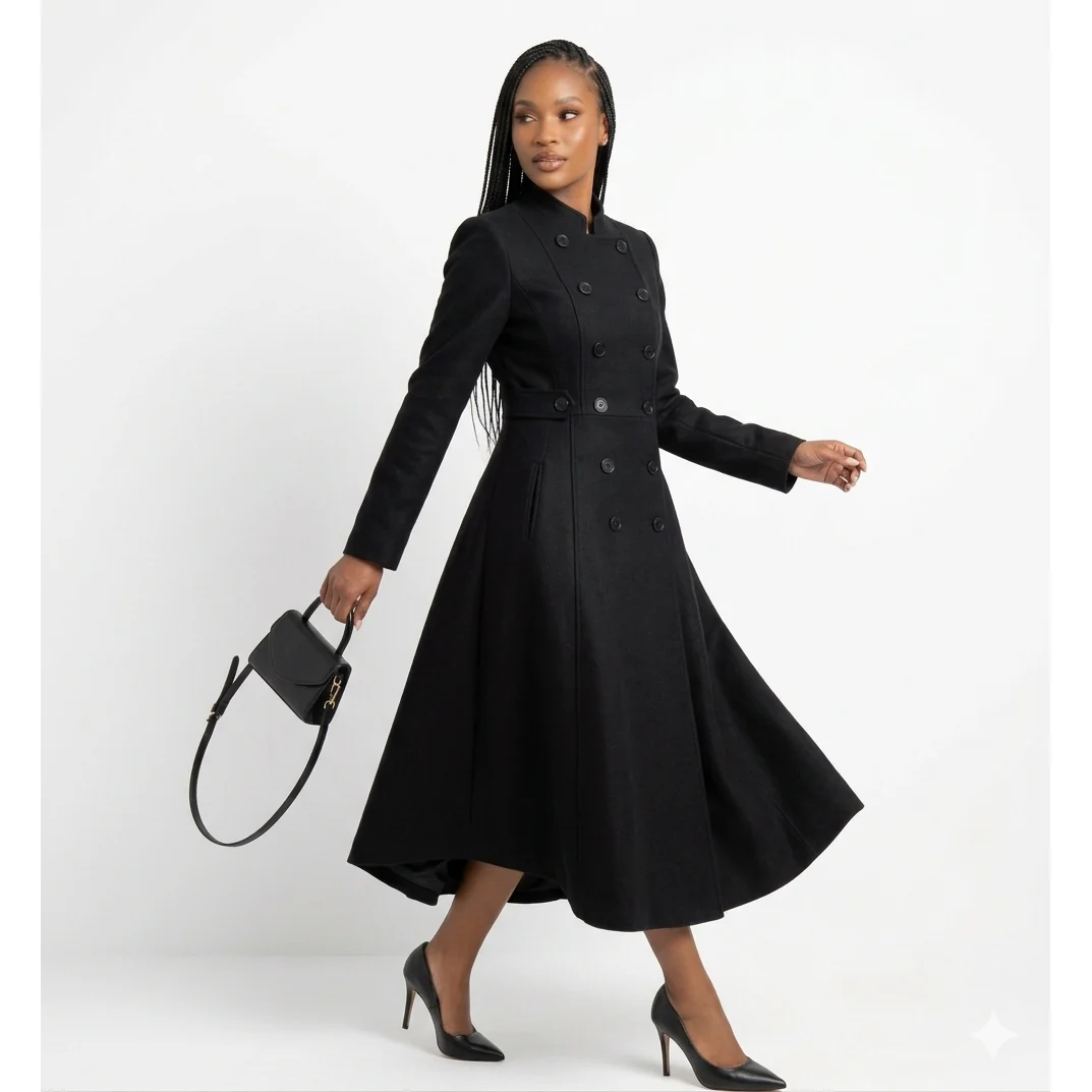 Plus Size Double-Breasted Long Elegant Overcoat. - Image 4