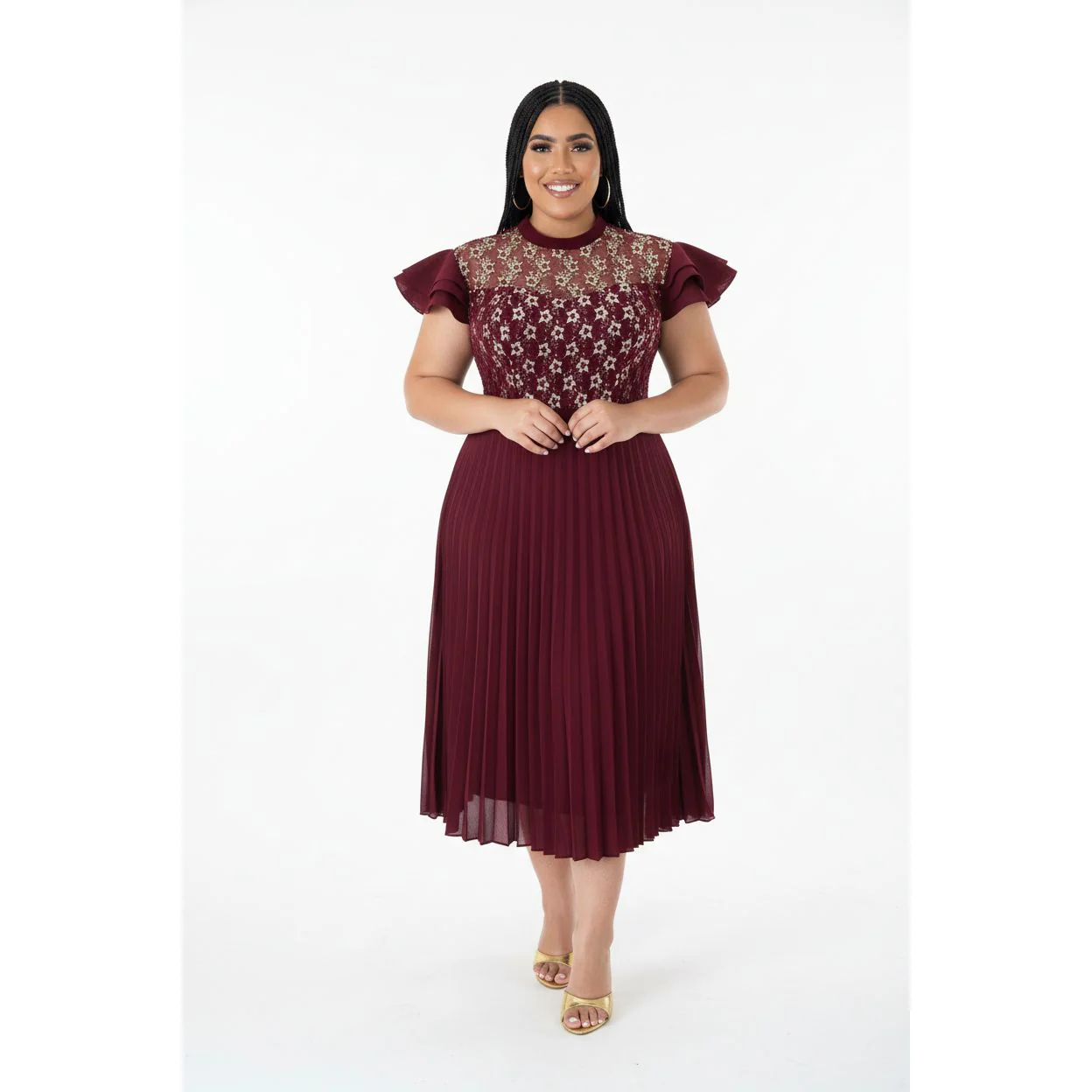 Plus Size Elegant Formal Pleated Dress - Image 2