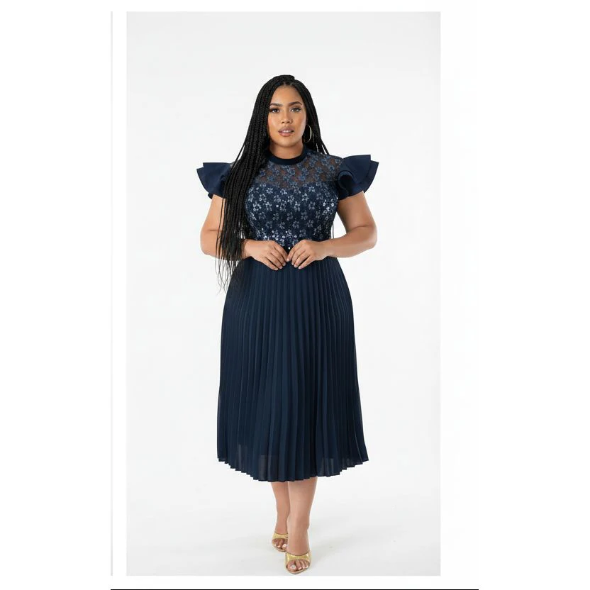 Plus Size Elegant Formal Pleated Dress - Image 3