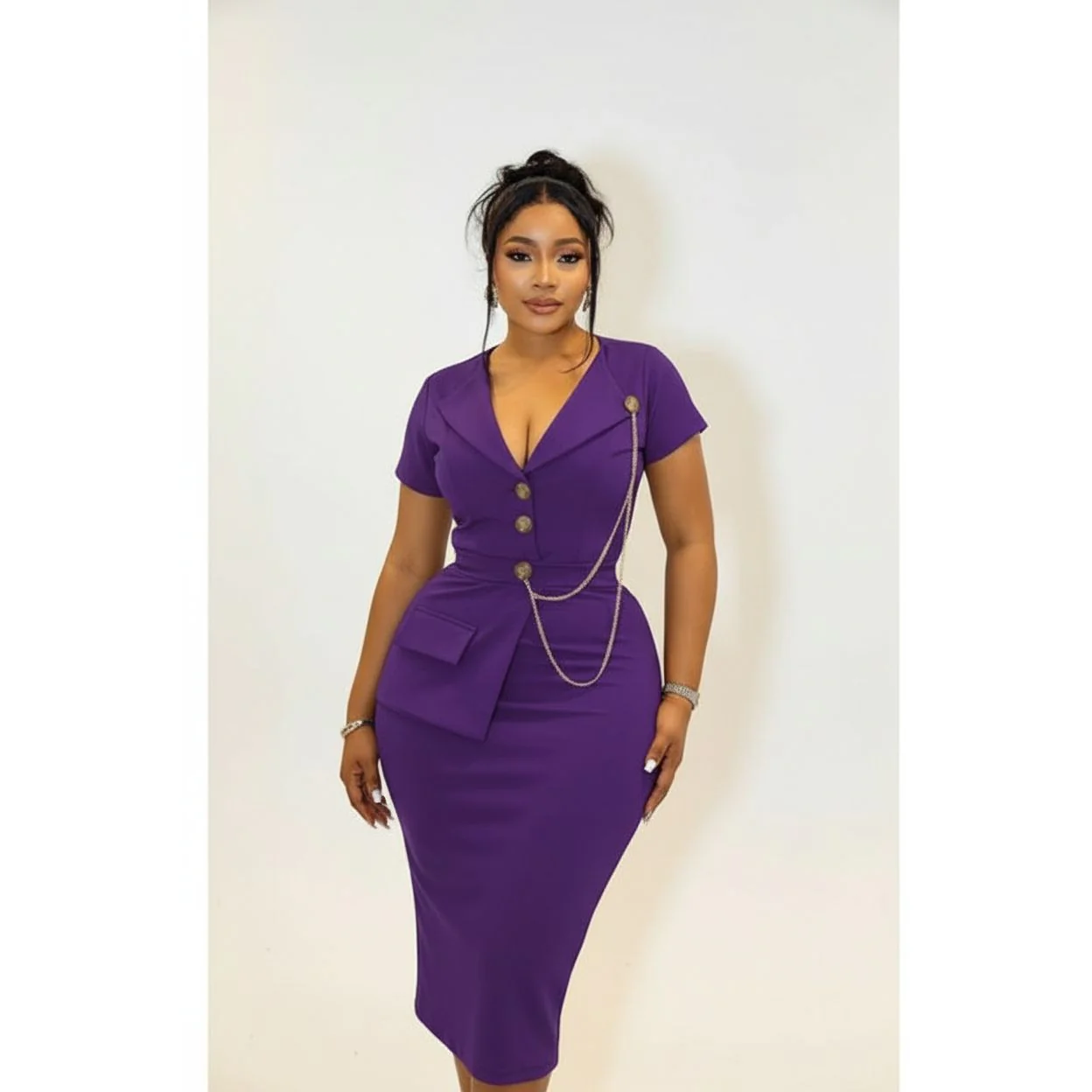 Plus Size Fitted High Tea Pencil Dress - Image 5