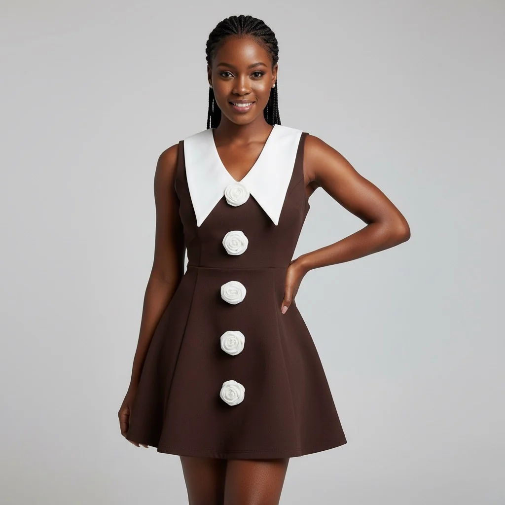 Plus Size Floral Print Collar Sleeveless Casual Dress - Image 3