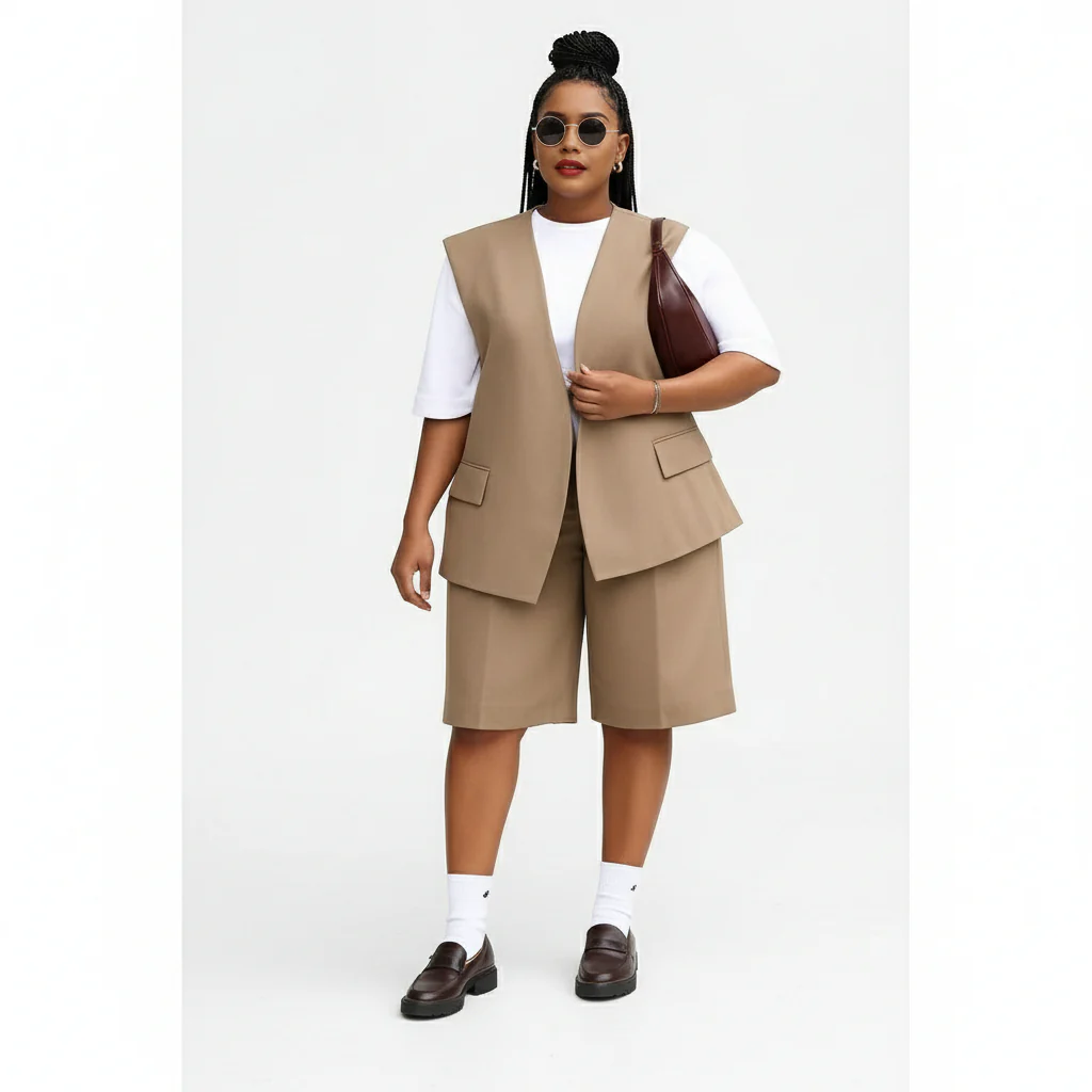Plus size formal wear high short and waist blazer Set