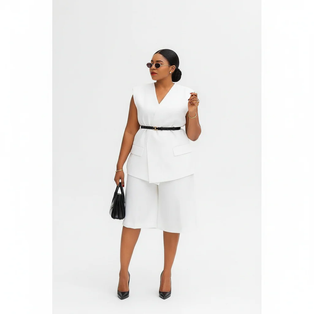 Plus size formal wear high short and waist blazer Set - Image 10