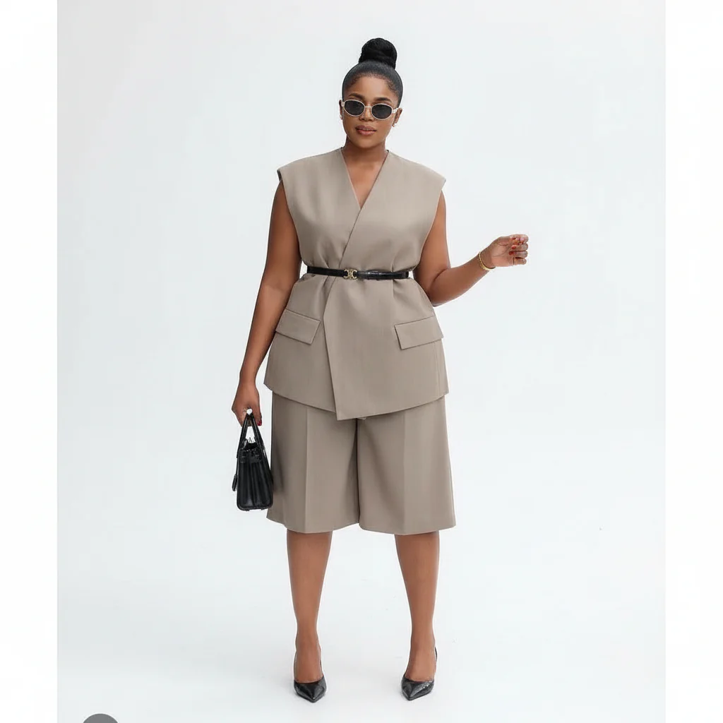 Plus size formal wear high short and waist blazer Set - Image 2
