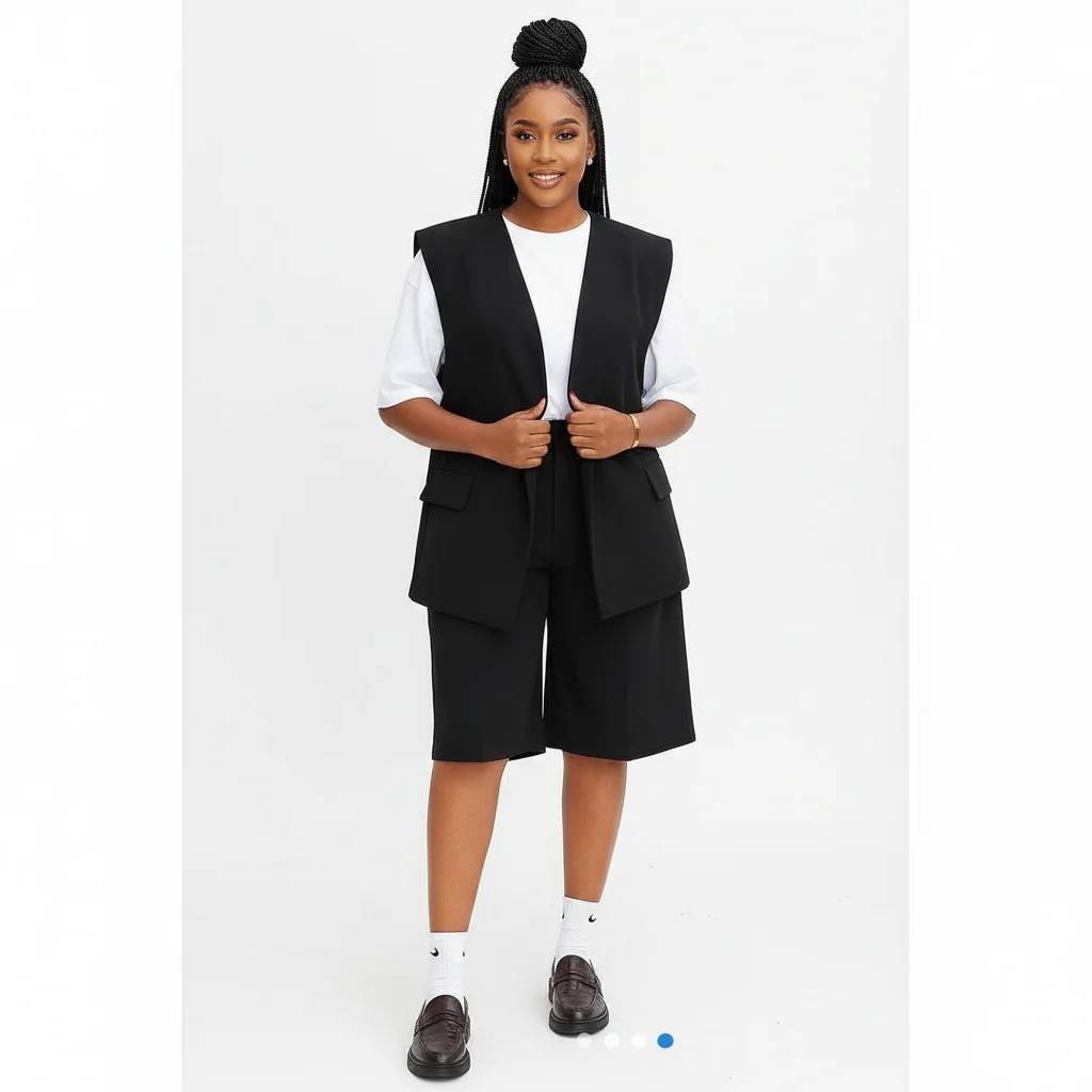 Plus size formal wear high short and waist blazer Set - Image 3