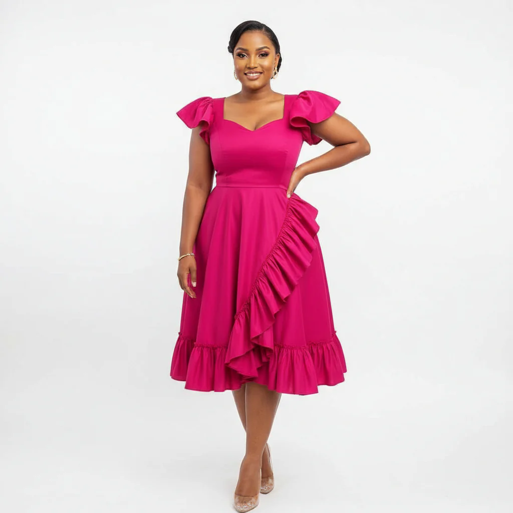 Asymmetric Bottom Pleated Maxi Dress - Image 2