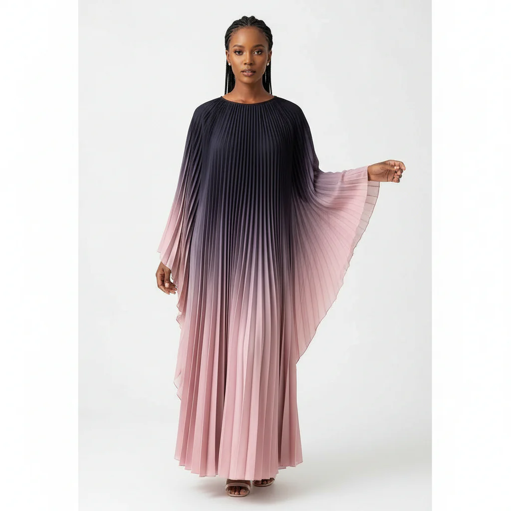 Plus Size High-End Elegant Ombre Pleated Maxi Dress - Image 2