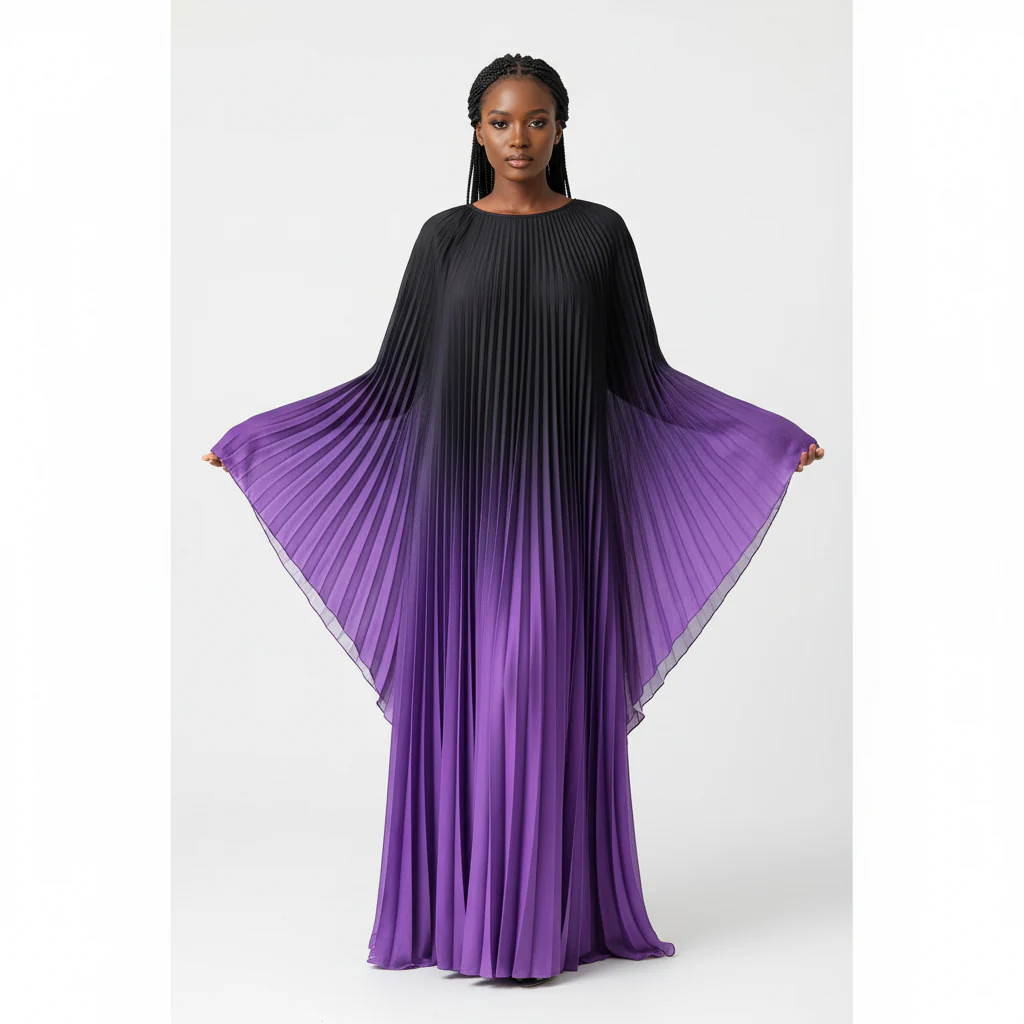 Plus Size High-End Elegant Ombre Pleated Maxi Dress - Image 4