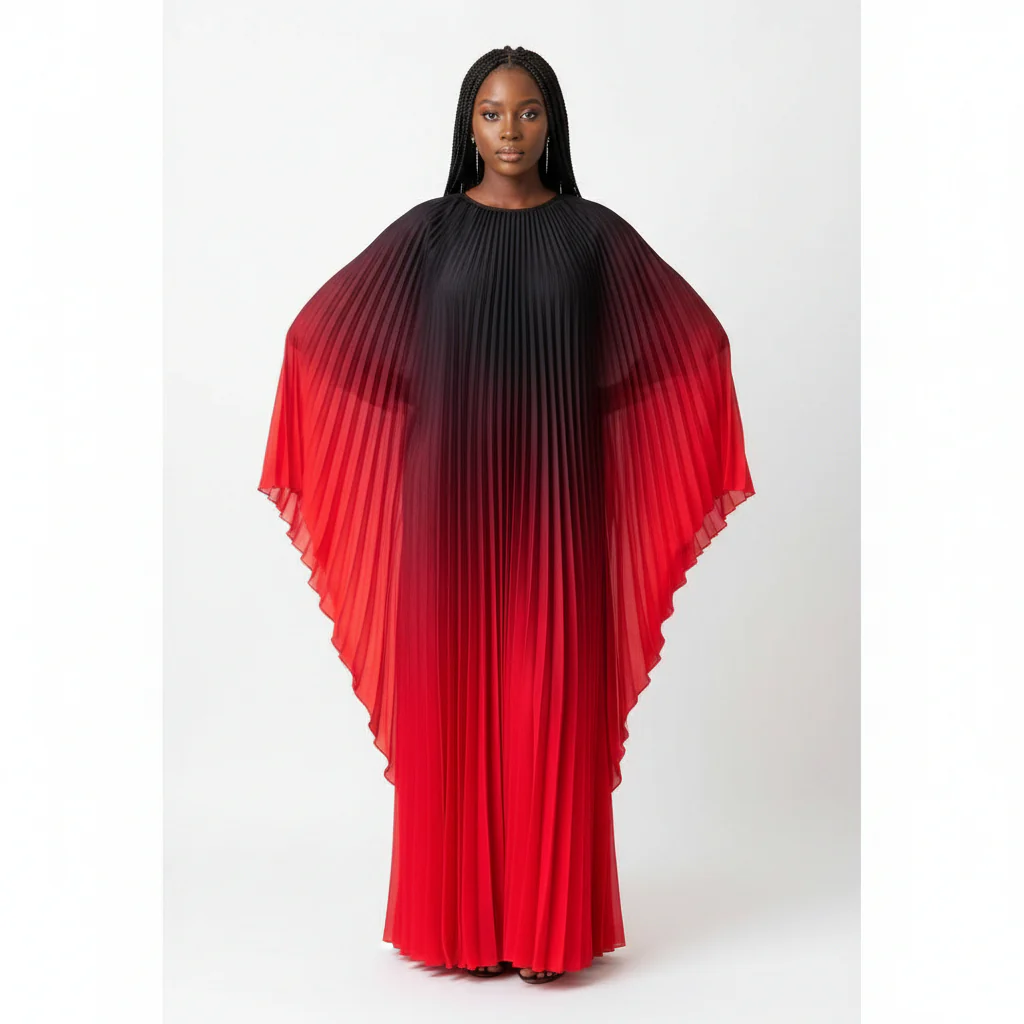 Plus Size High-End Elegant Ombre Pleated Maxi Dress - Image 5