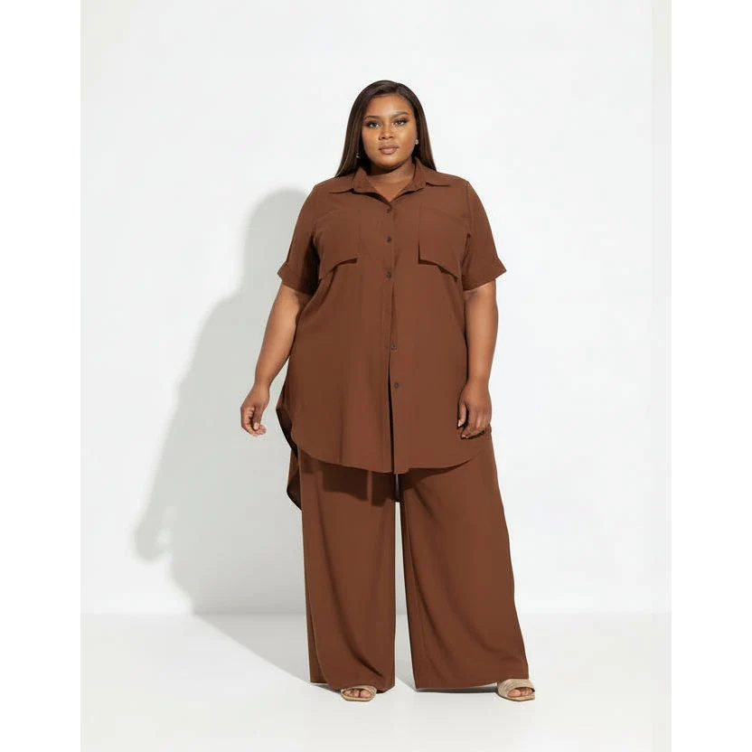 Plus Size Irregular Top & Wide Pants Set - Image 2