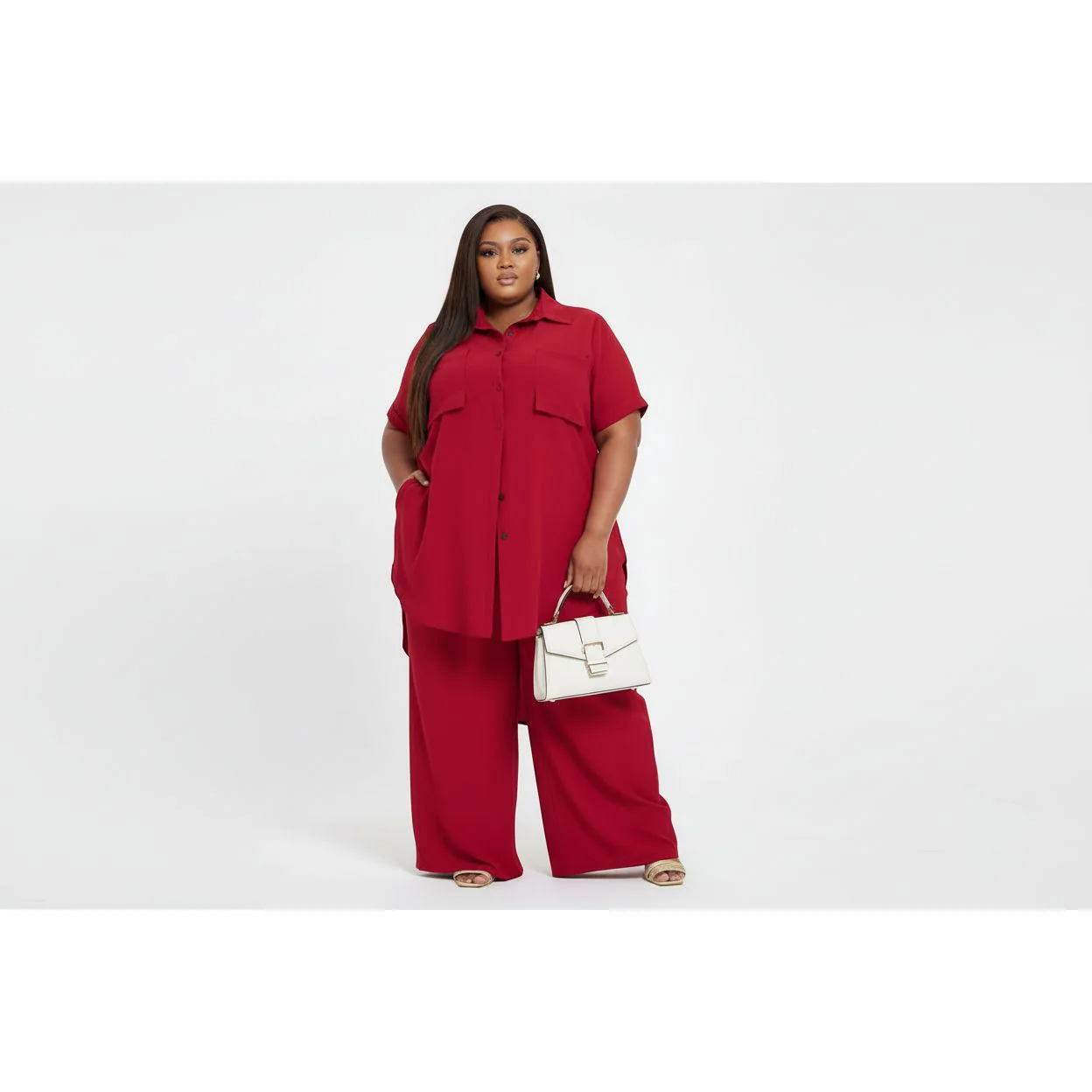 Plus Size Irregular Top & Wide Pants Set - Image 3