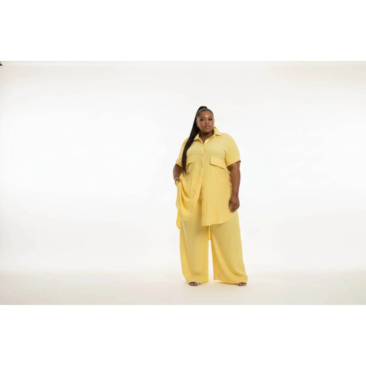 Plus Size Irregular Top & Wide Pants Set - Image 5