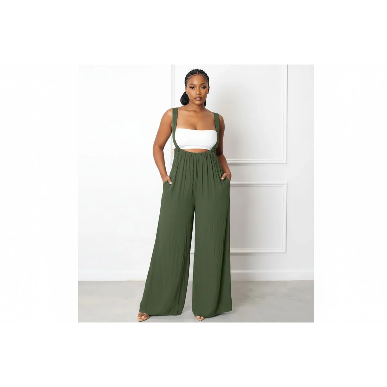 Plus Size Lace-Up Pocket Wide Leg Loose Casual Overalls. - Image 2