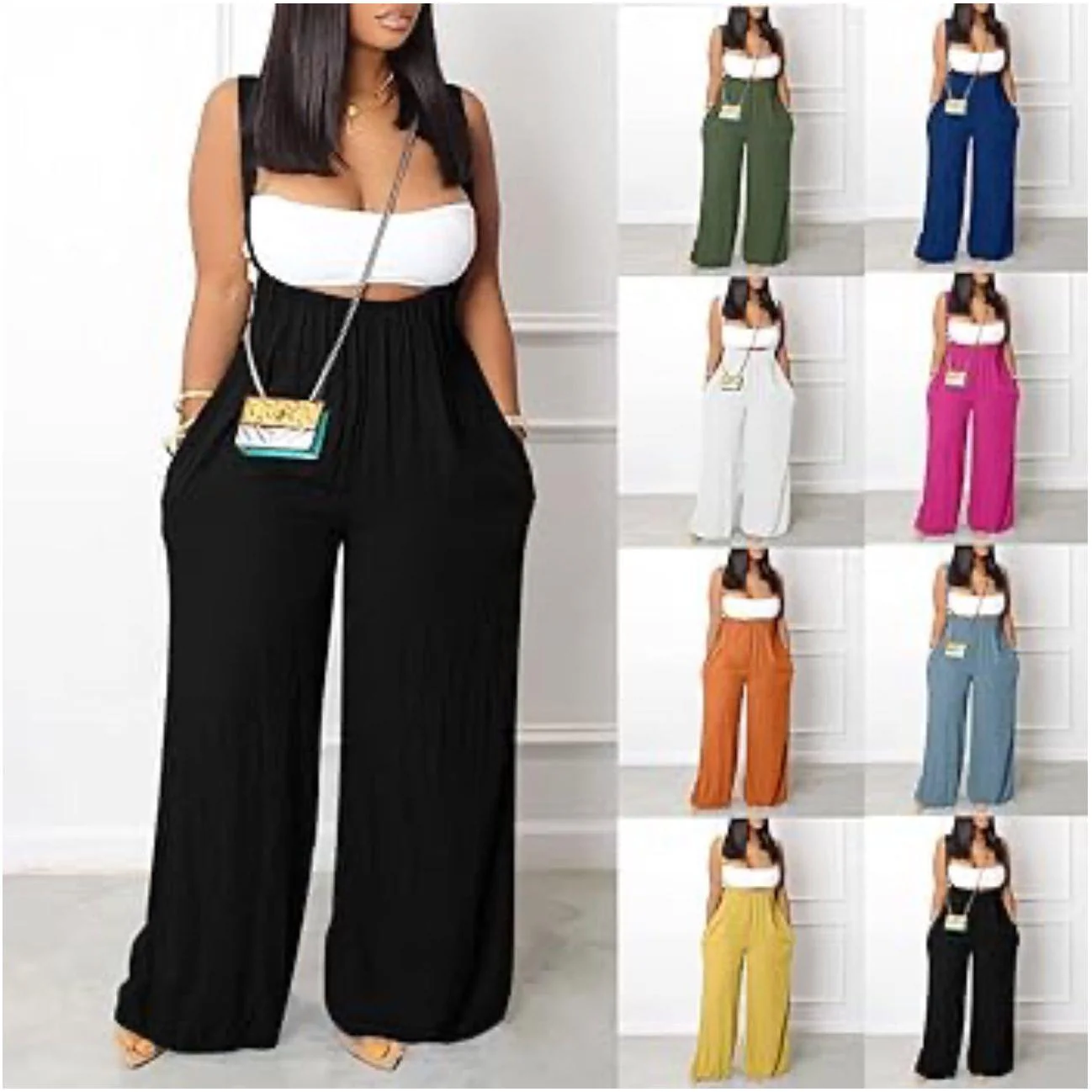 Plus Size Lace-Up Pocket Wide Leg Loose Casual Overalls. - Image 3