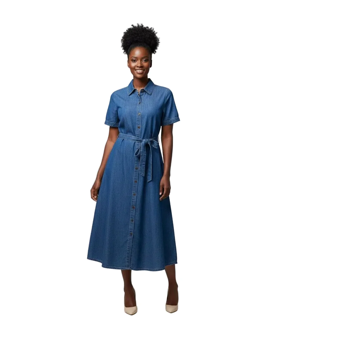 Plus Size Loose-Fit Denim Short Sleeve Maxi Dress
