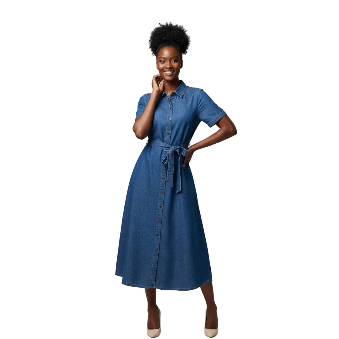 Plus Size Loose-Fit Denim Short Sleeve Maxi Dress - Image 2