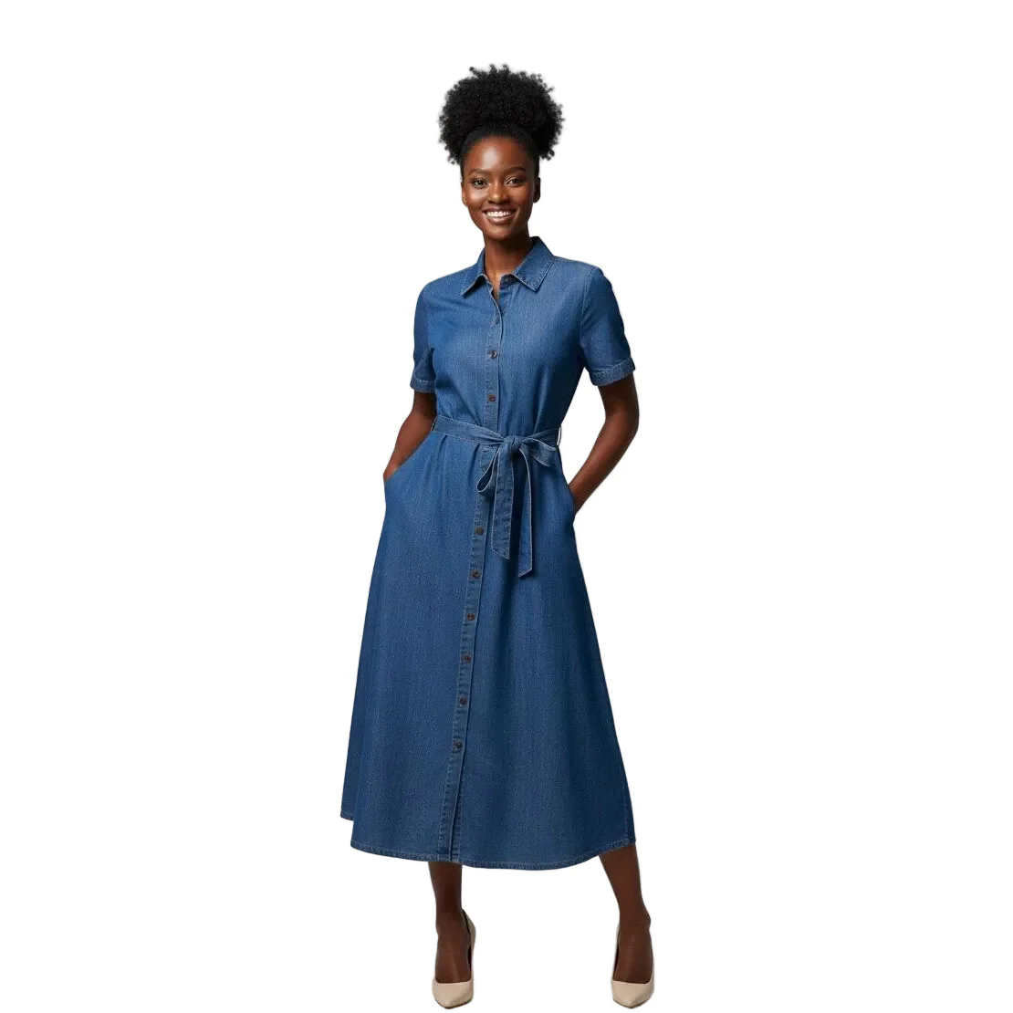 Plus Size Loose-Fit Denim Short Sleeve Maxi Dress - Image 3