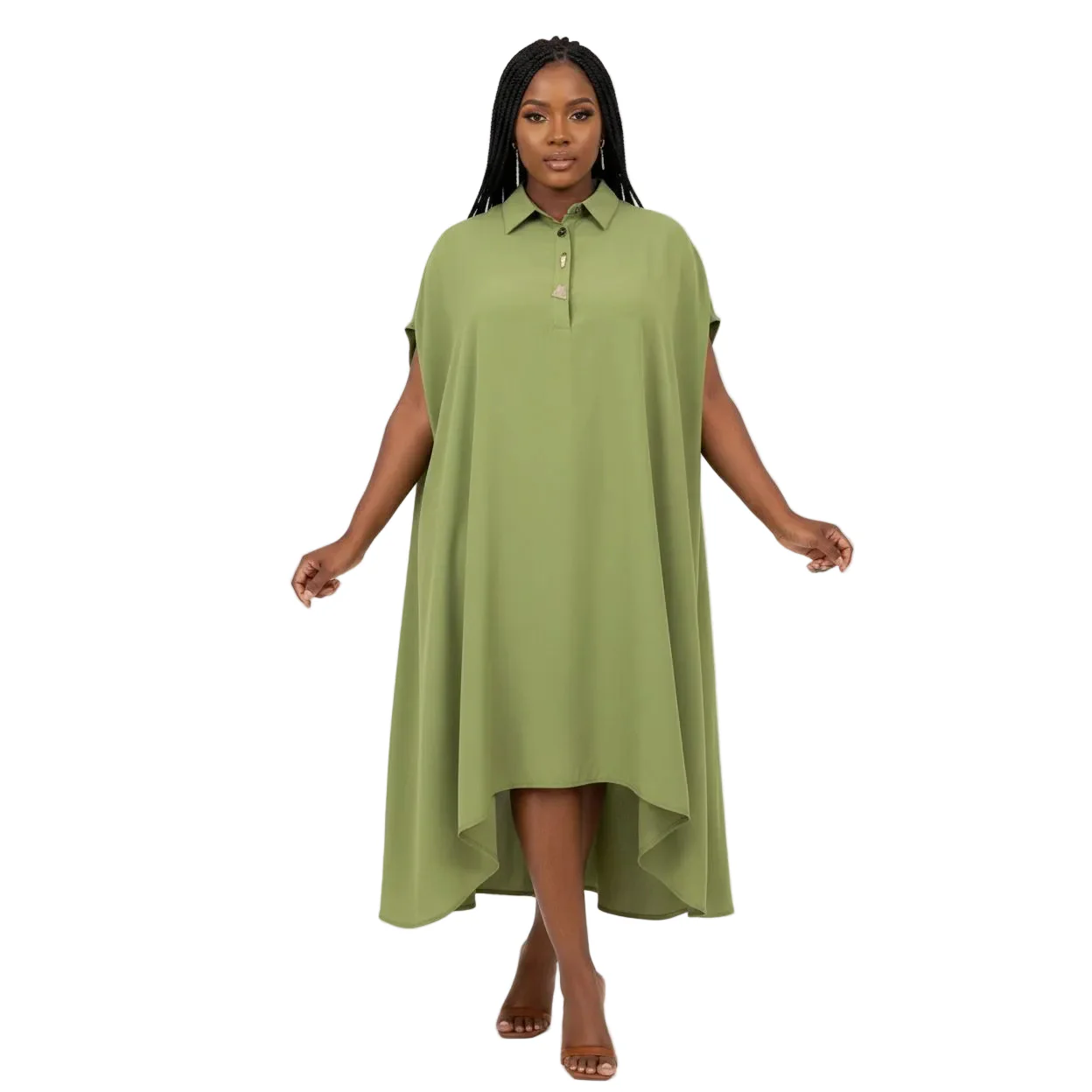 Plus-Size Loose Shirt Dress with a Lapel - Image 2