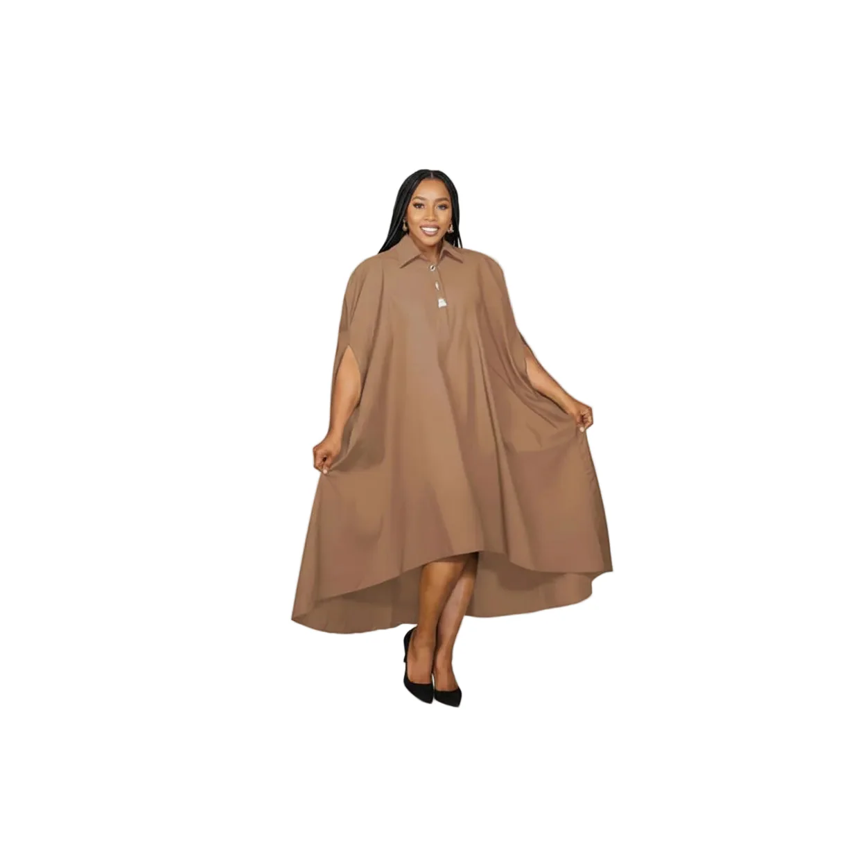 Plus-Size Loose Shirt Dress with a Lapel - Image 3