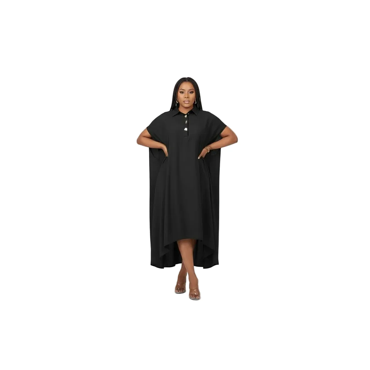Plus-Size Loose Shirt Dress with a Lapel - Image 4