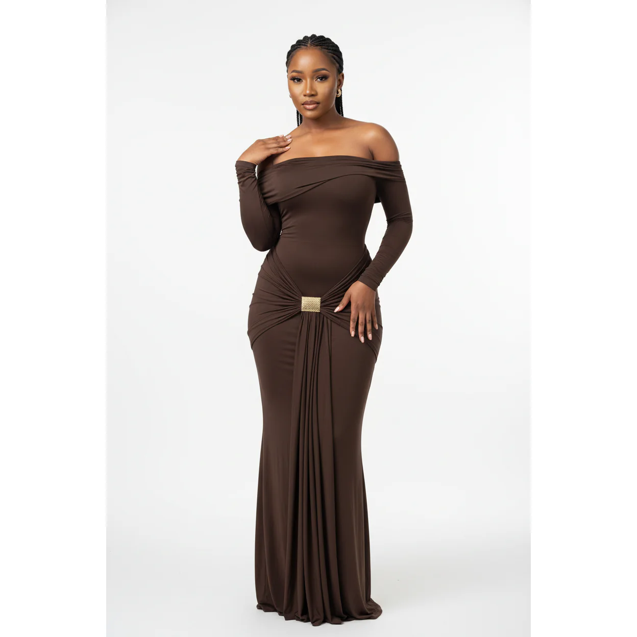 Plus Size Off-Shoulder Long-Sleeve Maxi Dress - Image 2