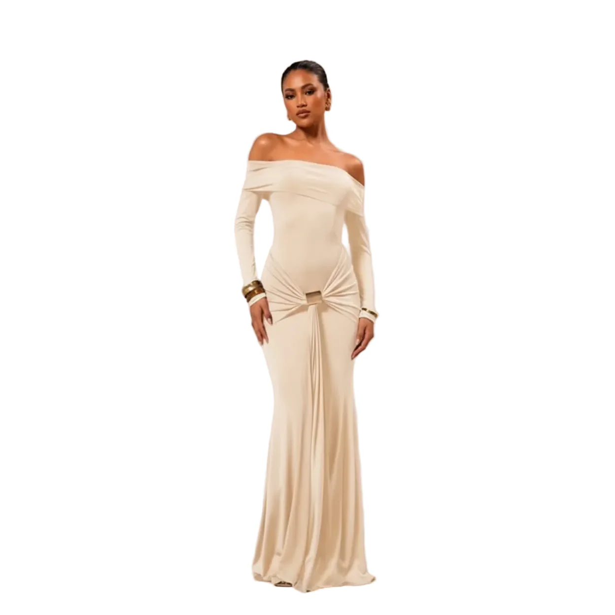 Plus Size Off-Shoulder Long-Sleeve Maxi Dress - Image 3
