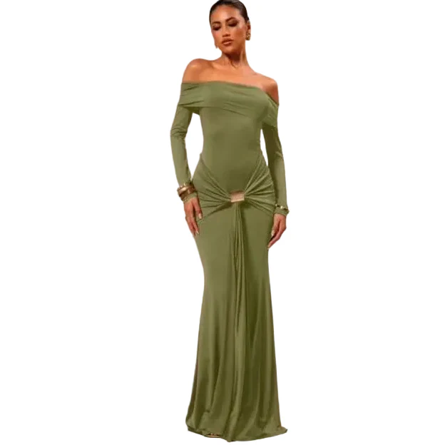 Plus Size Off-Shoulder Long-Sleeve Maxi Dress - Image 5