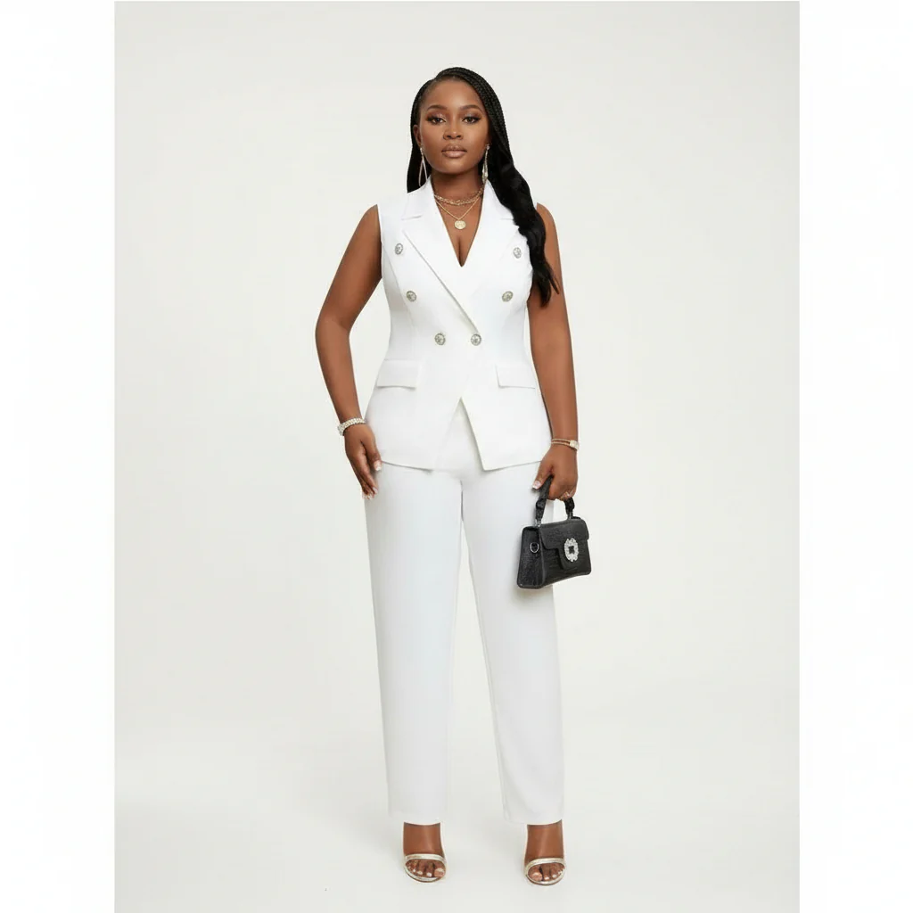 Plus Size Plain Color Vest And Pants 2-Piece Set