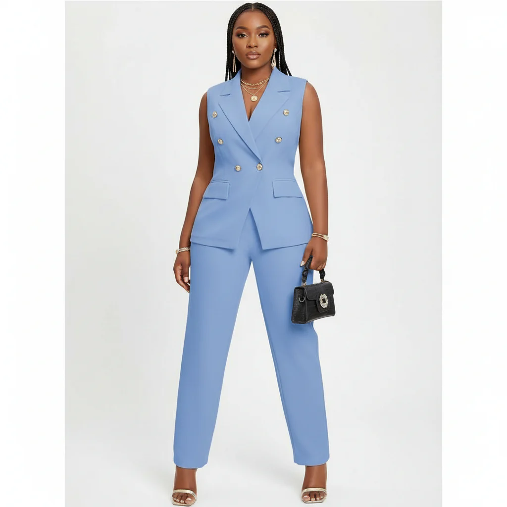 Plus Size Plain Color Vest And Pants 2-Piece Set - Image 4