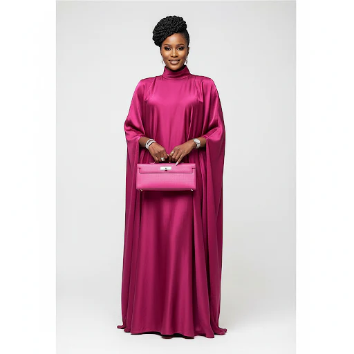Plus Size Plain Ruched Maxi Kaftan Elegant Mock Neck Batwing Sleeve Dress - Image 3