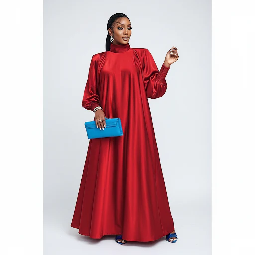 Plus Size Plain Ruched Maxi Kaftan Elegant Mock Neck Batwing Sleeve Dress - Image 4