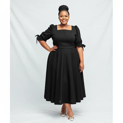 Plus Size Pleated Fashion Midi Dress - Image 2