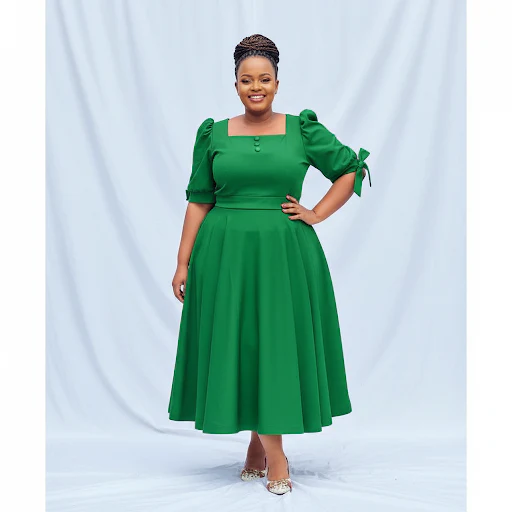 Plus Size Pleated Fashion Midi Dress - Image 3