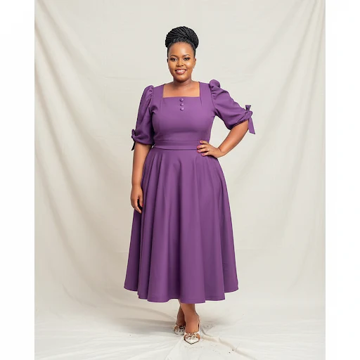 Plus Size Pleated Fashion Midi Dress - Image 4