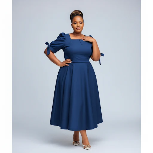 Plus Size Pleated Fashion Midi Dress - Image 5
