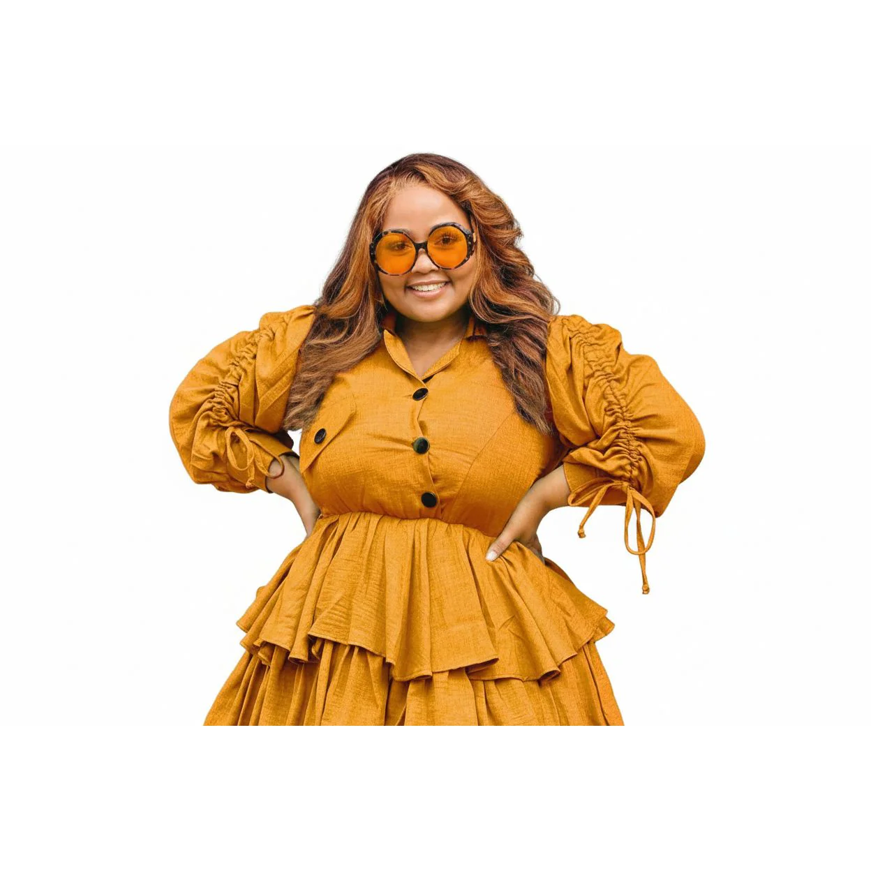 Plus Size Pleated Mini Long Sleeve Dress - Image 2