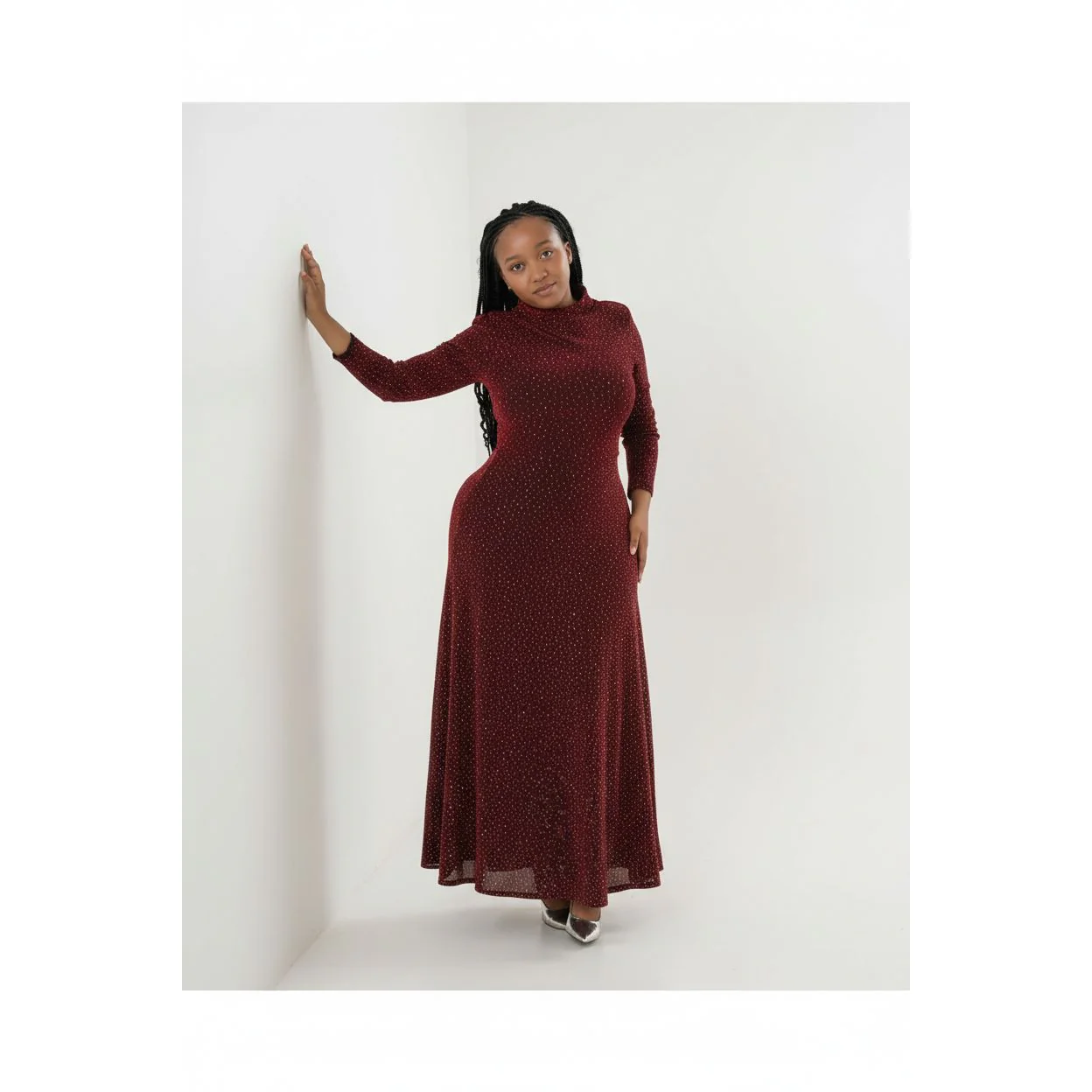 Plus Size Sequin Decor Shiny Round Neck Cocktail Dress