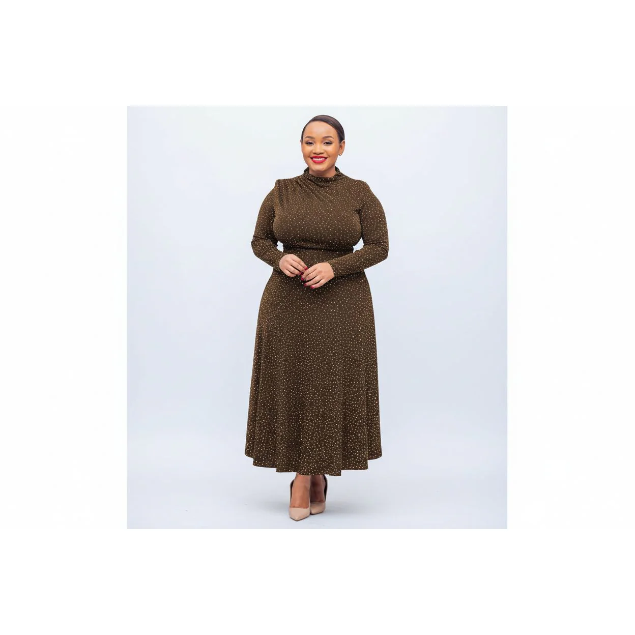 Plus Size Sequin Decor Shiny Round Neck Cocktail Dress - Image 2