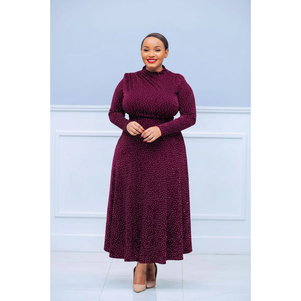 Plus Size Sequin Decor Shiny Round Neck Cocktail Dress - Image 3