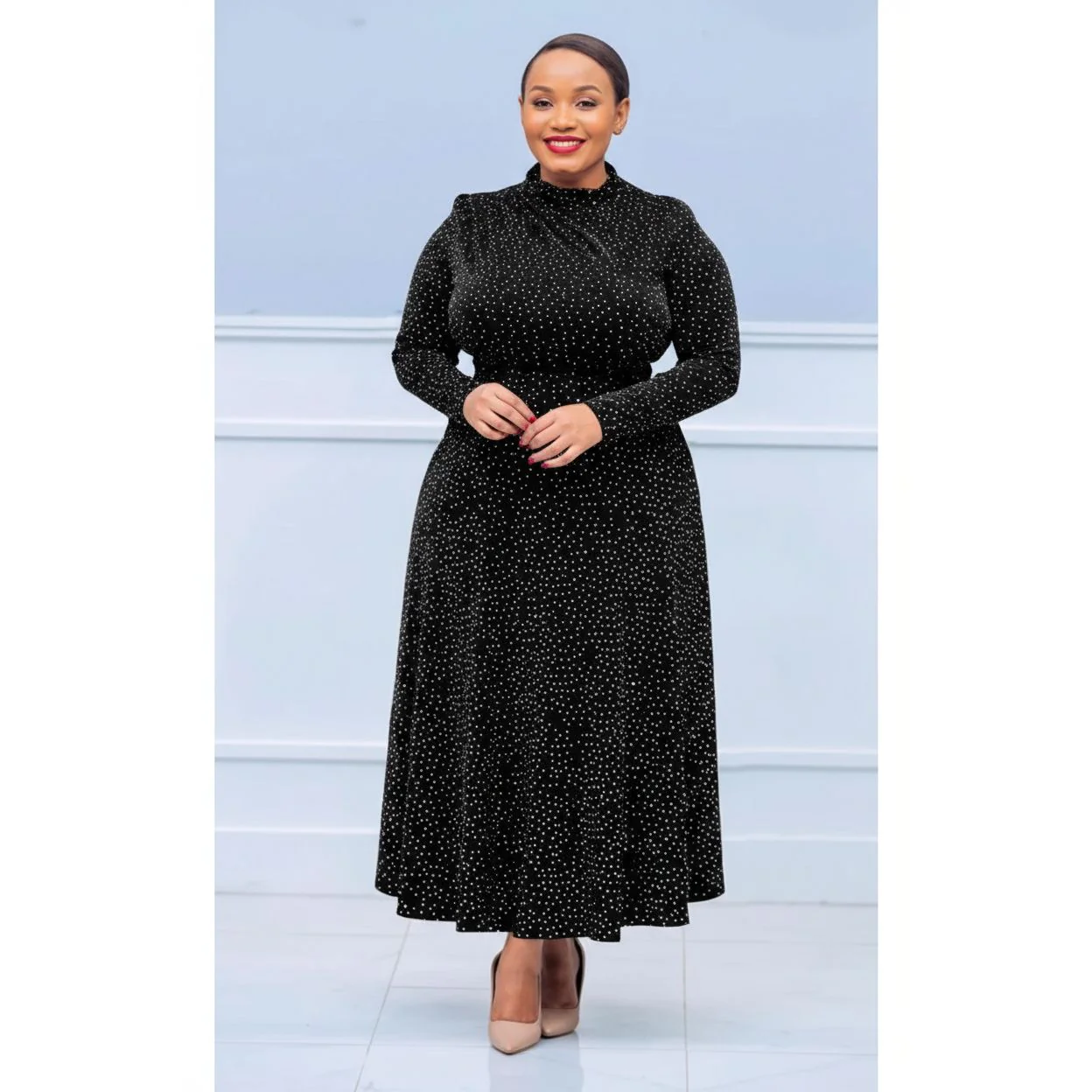Plus Size Sequin Decor Shiny Round Neck Cocktail Dress - Image 4