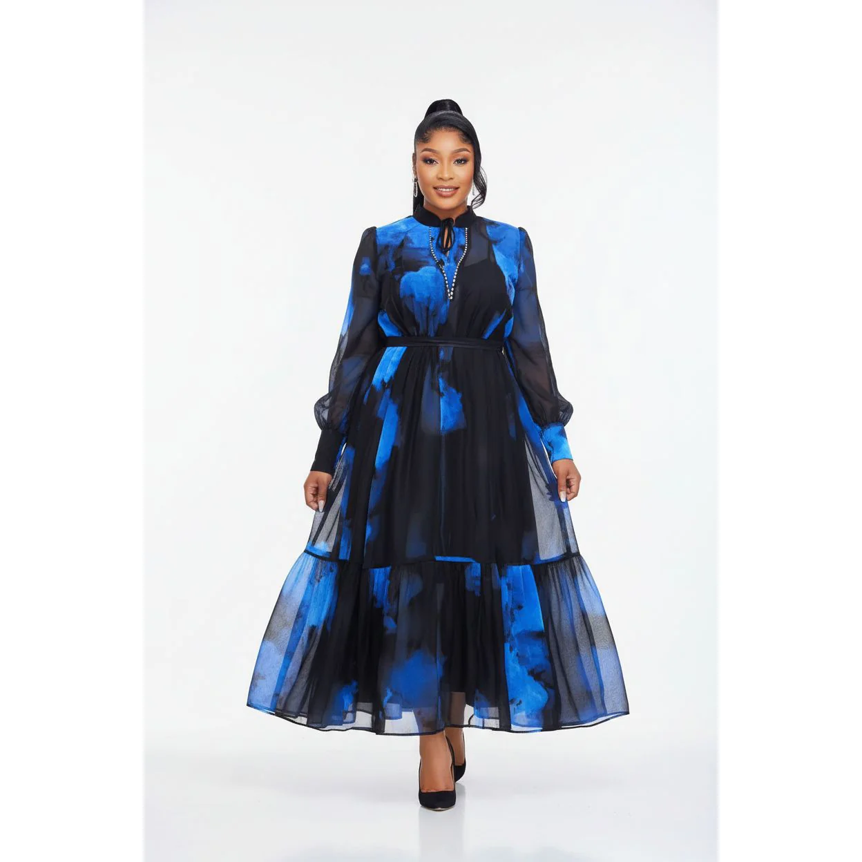 Plus Size Sheer Tie-Dye Print Maxi Dress